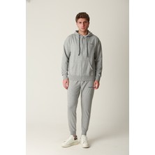 Erkek Gri Fermuarlı Kapüşonlu Sweatshirt Takım