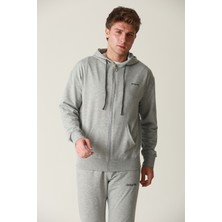Erkek Gri Fermuarlı Kapüşonlu Sweatshirt Takım