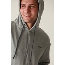Erkek Gri Fermuarlı Kapüşonlu Sweatshirt Takım