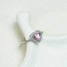 Stainless Steel Pembe Taşlı Kalpli Yüzük (Ayarlanabilir) Stainless Steel