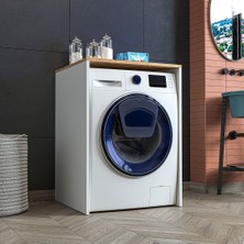 Lavanta Mobilya Ren Mdf Beyaz + Safir Meşe Çamaşır Makinesi Dolabı