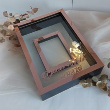 Verda Çerçeve 25 x 35  cm  Yarı Kaplama Ledli+Isimli Siyah-Rose Anı Çerçevesi! Yeni Moda Çiçek Anı Çerçevesi!