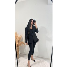 Tasarım Tüylü Tek Düğmeli Blazer Ceket Siyah