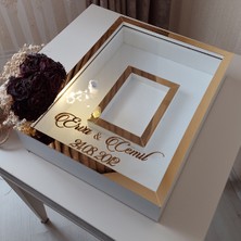 Verda Çerçeve 30 x 40  cm  Yarı Kaplama Ledli+Isimli Beyaz-Gold Anı Çerçevesi! Yeni Moda Çiçek Anı Çerçevesi!