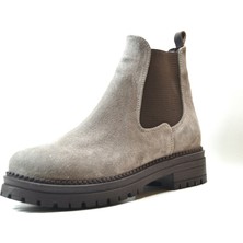 Onlo Ayakkabı DL.0087  Deri Nubuk Vizon & Siyah Kalın Taban Kadın Bot