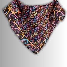 Siyah Fular Bandana Ipeksi Twill Saten Kumaş Çok Renkli Spiral Desenli