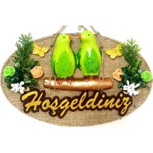 Ett Yeşil Kuşlu Hoşgeldiniz Yazılı Kapı Süsü