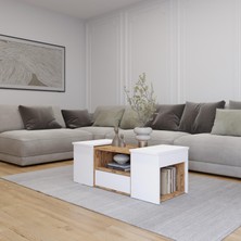 Lila Orta Sehpa 3'lü Takım Zigonlu Modern, 100 cm, Atlantik Çam - Beyaz