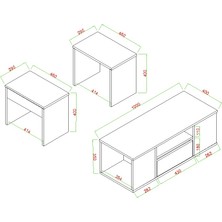 Aymobsan 3'lü Takım Zigonlu Modern Orta Sehpa 100 cm