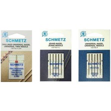 Schmetz 7 Paket Ev Tipi Dikiş Makine Iğnesi (Çiftiğne, Standart Iğne ve Kot Iğnesi)