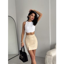 Kadın Deri Mini Şık Fermuar Sonbahar Kış Modeli