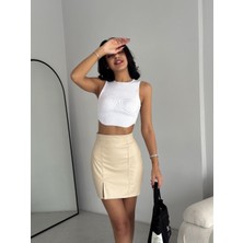 Kadın Deri Mini Şık Fermuar Sonbahar Kış Modeli