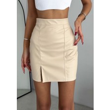 Kadın Deri Mini Şık Fermuar Sonbahar Kış Modeli