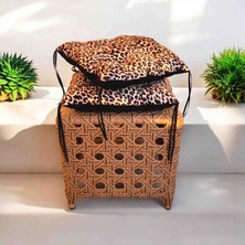 Madam İnci Butik Sandalye Minderi Bağcıklı Düğme Detaylı Leopar Desenli Modern 40×40 Minder