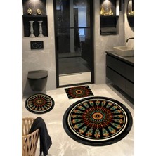 Ardizayn Montana Kaymaz, Pamuk Taban Yuvarlak Banyo Halısı (115X115-60X60-40X60 CM 3'LÜ SET)