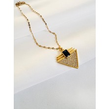 Devi Fashion Çelik Leyla Serisi Üçgen Mavi Taşlı  Kolye