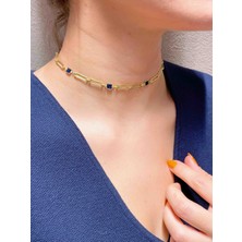 Missus 925 Ayar Gümüş Mavi Taşlı Choker