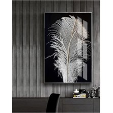 Harikabirev sevilen Kuş Tüyü Siyah Beyaz 1 |çerçeveli Temperli Cam Tablo Tekli Dikey