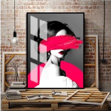 Harikabirev şık Kadın Figürü Pembe Renk |çerçeveli Temperli Cam Tablo Tekli Dikey