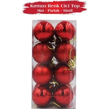 Kidspartim Yılbaşı Top Süs 3 cm Mat Simli Parlak Kırmızı 16LI