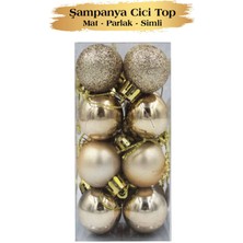 Kidspartim Yılbaşı Top Süs 3 cm Mat Simli Parlak Şampanya 16LI