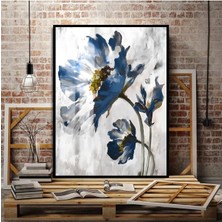 Harikabirev lacivert-Gold Sevilen Çiçeği Kombini Sol |çerçeveli Temperli Cam Tablo Tekli Dikey