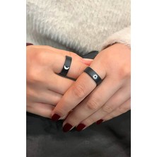 Trend Collection Güneş ve Ay Siyah Model Ayarlanabilir Çift Sevgili ve Arkadaşlık Yüzük Seti