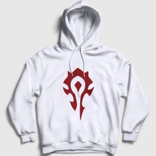 Presmono Unisex Beyaz Horde Logo World Of Warcraft Oyun Kapüşonlu Sweatshirt