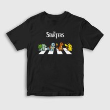 Presmono Unisex Çocuk Siyah Pokemon Pikachu Bulbasaur Charmander Squirtle The Starters T-Shirt
