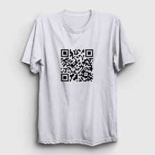 Presmono Unisex Beyaz Qr Code Meme Rick Astley T-Shirt