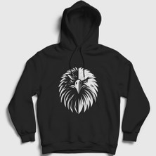 Presmono Unisex Siyah Kartal Kafası Kartallı Siyah Beyaz Hediye Kapüşonlu Sweatshirt