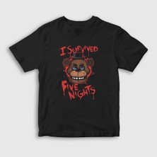 Presmono Unisex Çocuk Siyah Survived Fnaf Five Nights At Freddy's T-Shirt