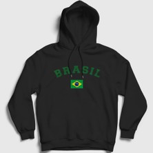 Presmono Unisex Siyah Brasil Brazil Brezilya Bayrağı Kapüşonlu Sweatshirt