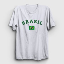 Presmono  Beyaz Brasil Brazil Brezilya Bayrağı T-Shirt