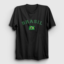 Presmono  Siyah Brasil Brazil Brezilya Bayrağı T-Shirt