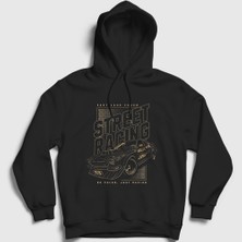 Presmono Unisex Siyah Street Racing Sokak Yarışı Araba Kapüşonlu Sweatshirt