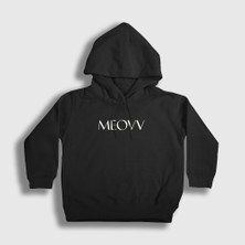 Presmono Unisex Çocuk Siyah Logo K Pop Kedi Kedili Meovv Kapüşonlu Sweatshirt