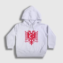 Presmono Unisex Çocuk Beyaz Albania Türkiye Arnavutluk Bayrağı Kapüşonlu Sweatshirt
