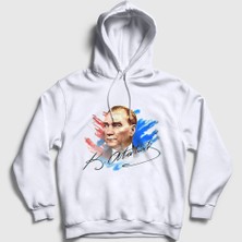 Presmono Unisex Beyaz 19 Mayıs 29 Ekim 23 Nisan Imza Atatürk Kapüşonlu Sweatshirt