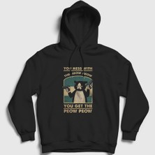 Presmono Unisex Siyah You Mess With The Meow Kedi Kedili Kapüşonlu Sweatshirt