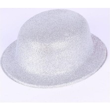 Colezium Gümüş Renk Yuvarlak Simli Plastik Parti Şapkası (4767)