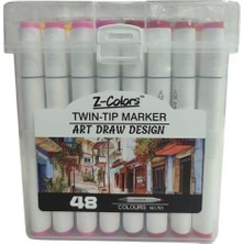 Tmn 593077 Z-Colors Art Draw Desıng Çift Uçlu Marker Saplı Pvc Kutu 48 Renk
