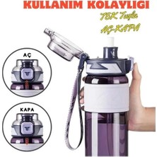 TKK T1019 Tkk Silikon Tutma Gövde Tritan Pipetli Matara 600ML  Mor