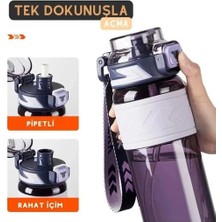 TKK T1019 Tkk Silikon Tutma Gövde Tritan Pipetli Matara 600ML  Mor