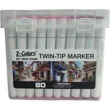 Z-Colors 80 Renkli Çift Uçlu Marker Saplı PVC Kutu ile Sanat Çizim Seti