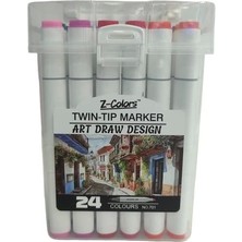 Tmn 593075 Z-Colors Art Draw Desıng Çift Uçlu Marker Saplı Pvc Kutu 24 Renk