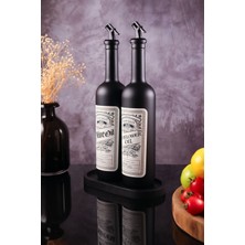 TheBRo 750ML Retro Black Edition2 Mat Siyah Stantlı Zeytinyağı Şişesi ve Ayçiçek Yağı Şişesi