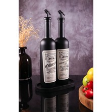 TheBRo 750ML Retro Black Edition2 Mat Siyah Stantlı Zeytinyağı Şişesi ve Ayçiçek Yağı Şişesi