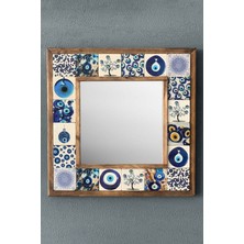 Tekno Trust Masif (Ahşap) Çerçeveli Mozaik Taş Ayna 33 cm x 33 cm Dresuar Üstü Balkon Nazar