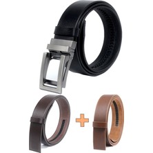 Livize 3'lü Manda Derisi Otomatik Tokalı Deliksiz Erkek Kemeri - Otomatik Kemer